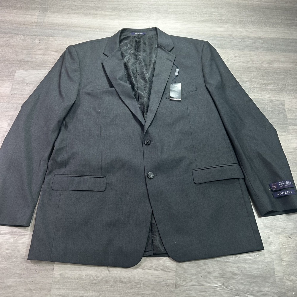 NEW Adolfo Suit Jacket Mens 48L Gray MicroTech Rayon Poly 2 Button Dress Blazer